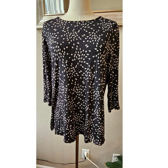 J. Jill 3/4 Sleeve Stretch Floral Jersey‎ Knit Pullover Top Women Size M Black - Picture 2 of 7